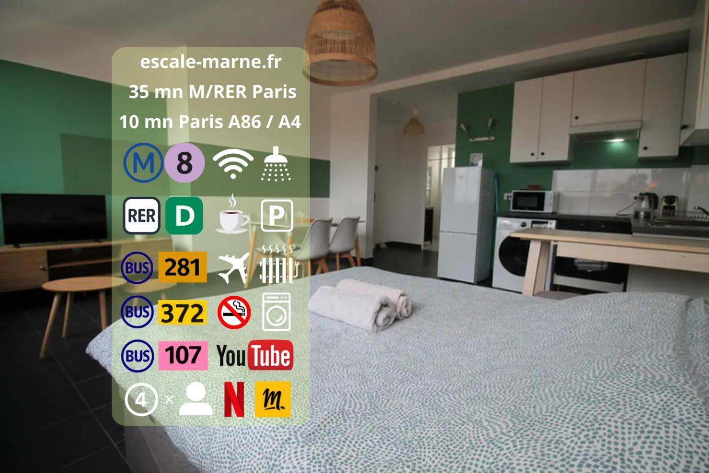 Escale-Marne Fr - 201 - Free Parking - Free Luggage Storage - All Equipped - Linen Included - Washing Machine - Luxury Emma Mattress 160X200 - 10Mn Walk Metro 8 - Rer A - Panoramic View - From 1 To 6 Guests เมซง-อัลฟอร์ ภายนอก รูปภาพ
